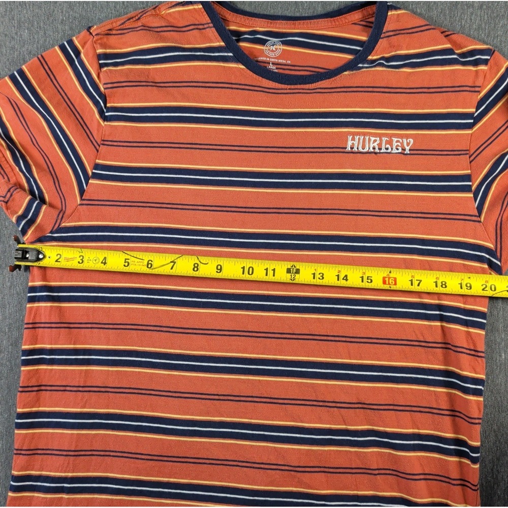 HURLEY T-Shirt Men's Large Monarch Stripe Redwood Orange Beach Soft Casual Retro - Picture 5 of 7